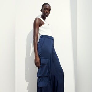 HM blue satin cargo pants